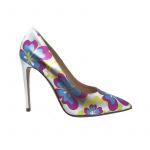 Silver and blue leather Flower Candy pump with 105 mm heel hand made in Italy, women's model by Fragiacomo