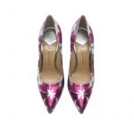 Silver and fuchsia leather Flower Candy pump with 105 mm heel hand made in Italy, women's model by Fragiacomo