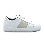 Sneakers in pelle bianca con striscia in velluto fatte a mano in Italia, modello da donna by Fragiacomo