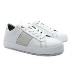 Sneakers in pelle bianca con striscia in velluto fatte a mano in Italia, modello da donna by Fragiacomo