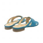 Turquoise leather flat sandals hand made in Italy, women's model by Fragiacomo