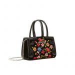 Micro Icon bag in black velvet with multicolour floral embroidery all over woman