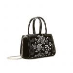 Micro Icon bag in black velvet with white floral embroidery all over woman