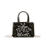 Micro Icon bag in black velvet with white floral embroidery all over woman