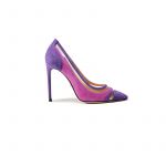 Violet and fuchsia suede pumps with pvc inserts hand made in Italy, women's model by Fragiacomo
