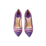 Violet and fuchsia suede pumps with pvc inserts hand made in Italy, women's model by Fragiacomo