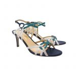 White and dark blue leather sandals with medium heel hand made in Italy, women's model by Fragiacomo