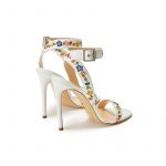 White leather sandals with embroidered straps and high 100mm stiletto heel, SS19 collection by Fragiacomo, back view