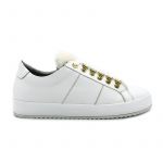 White leather sneakers with ivory fur tongue hand made in Italy, women's model by Fragiacomo