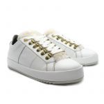 White leather sneakers with ivory fur tongue hand made in Italy, women's model by Fragiacomo