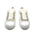 White leather sneakers with ivory fur tongue hand made in Italy, women's model by Fragiacomo
