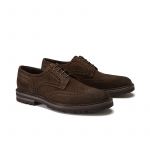 Wingtip dark brown suede Derby shoes, men's model by Fragiacomo, side view