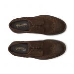 Wingtip dark brown suede Derby shoes, men's model by Fragiacomo, over view