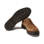 Wingtip tobacco suede Derby shoes, men's model by Fragiacomo, bottom view