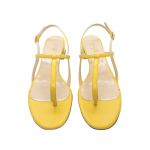 Yellow leather low heel sandals hand made in Italy, women's model by Fragiacomo