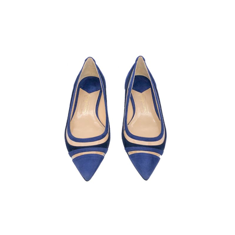Ballerine in camoscio blu e blu scuro fatte a mano in Italia con dettagli in pvc trasparente, modello da donna by Fragiacomo