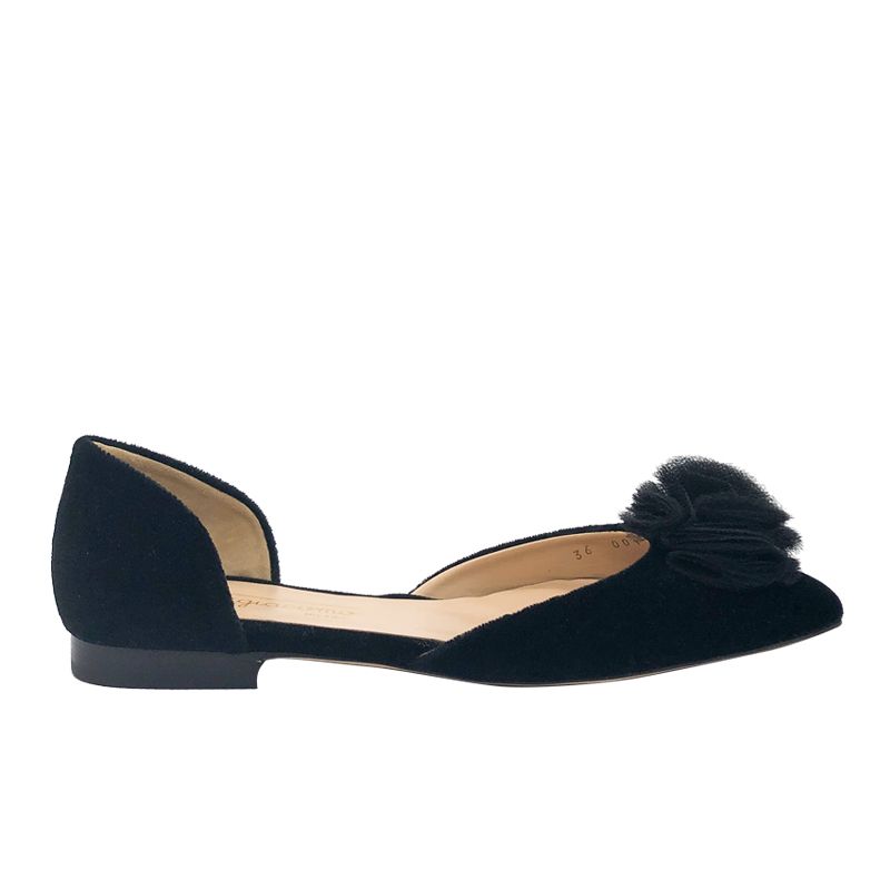 Ballerine in velluto nero fatte a mano in Italia con rouche, modello da donna by Fragiacomo