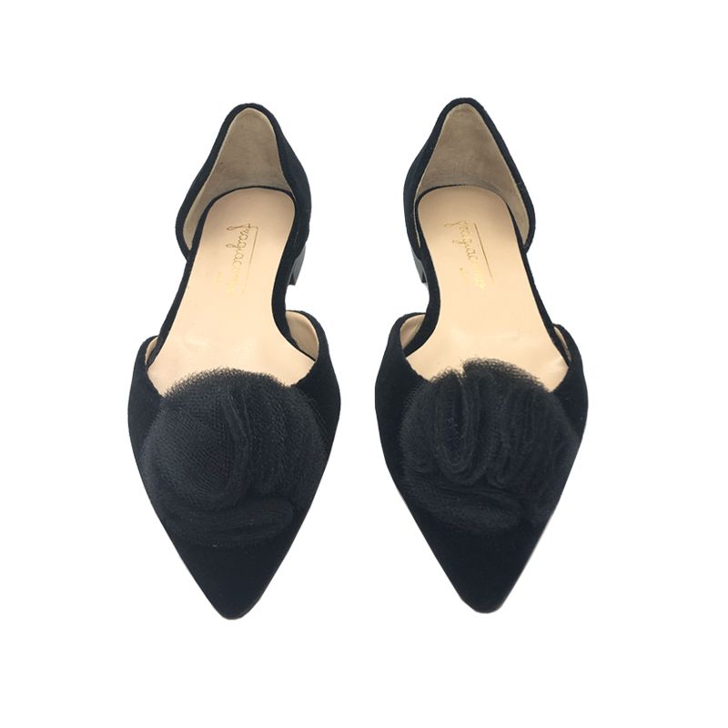 Ballerine in velluto nero fatte a mano in Italia con rouche, modello da donna by Fragiacomo