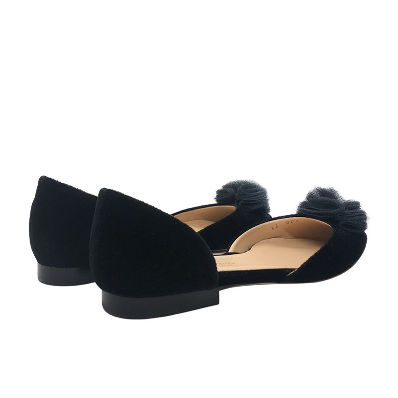 Ballerine in velluto nero fatte a mano in Italia con rouche, modello da donna by Fragiacomo