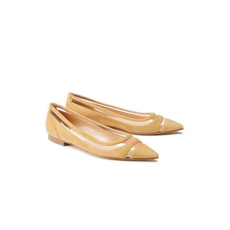 Beige suede ballerinas with pvc details hand made in Italy, women's model by Fragiacomo