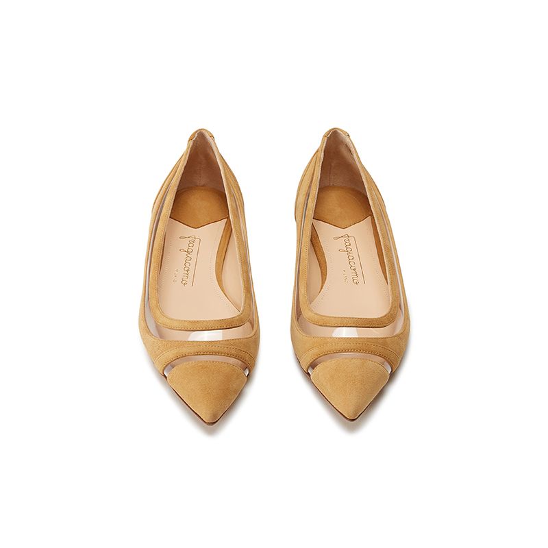 Beige suede ballerinas with pvc details hand made in Italy, women's model by Fragiacomo