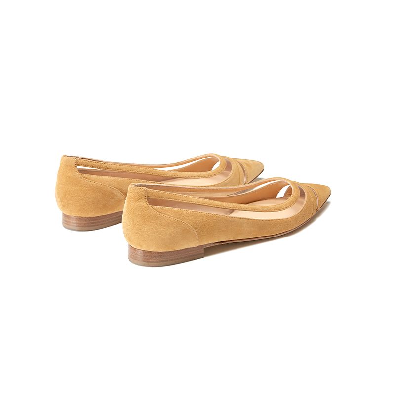 Beige suede ballerinas with pvc details hand made in Italy, women's model by Fragiacomo