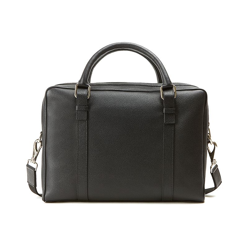 Black moose leather briefcase man with silver accessories