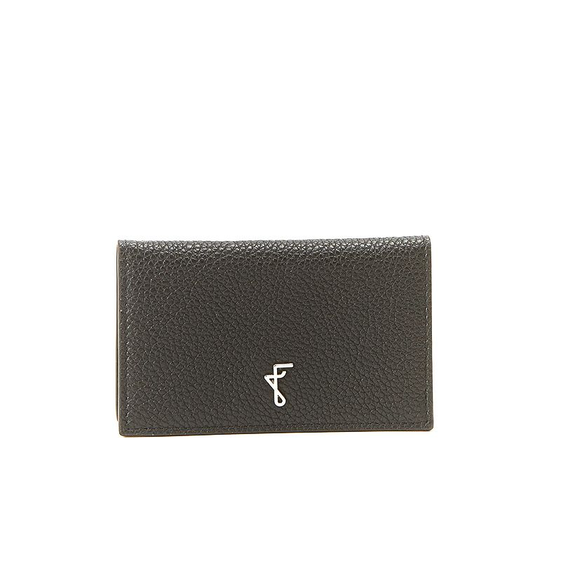 Black moose leather business card holder with silver accessories