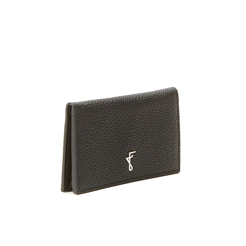 Black moose leather business card holder with silver accessories