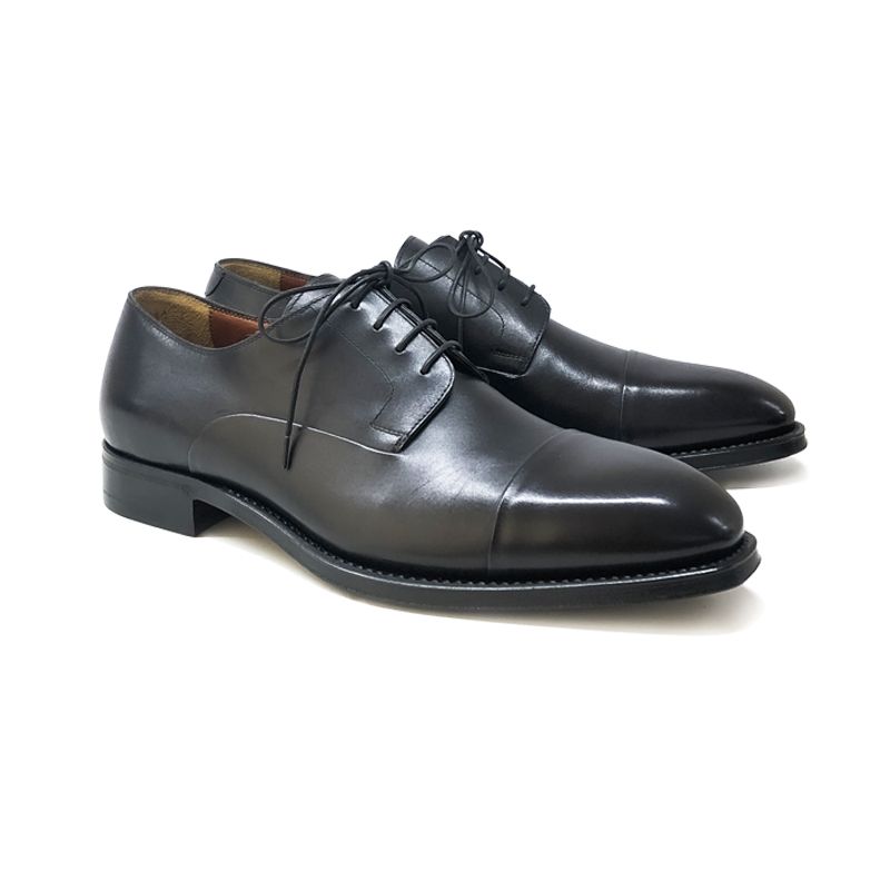 Black calfskin handmade Derby shoes, men's model by Fragiacomo