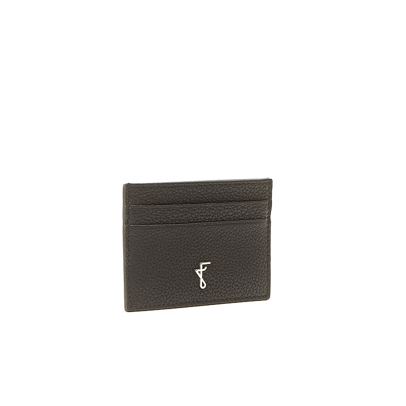 Black moose leather card holder with silver accessories