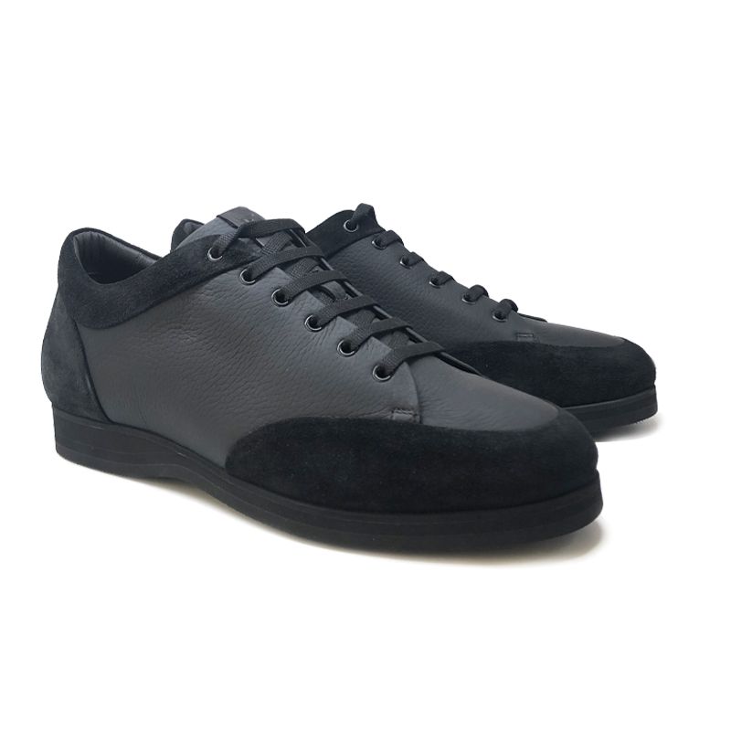 Black deer leather and suede sneakers hand made in Italy, men's model by Fragiacomo