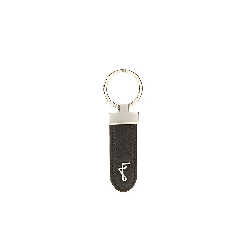 Black moose leather keychain man with silver accessories