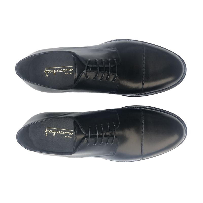 Black leather Derby shoes by Fragiacomo