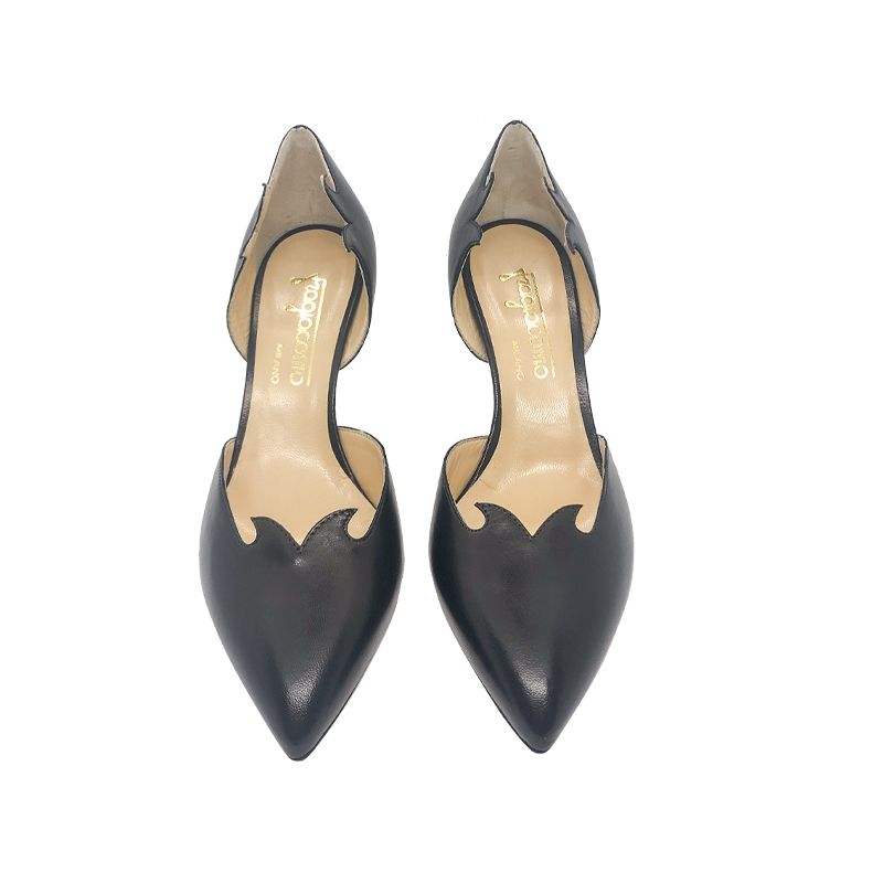 Black leather high heel pumps hand made in Italy, women's model by Fragiacomo