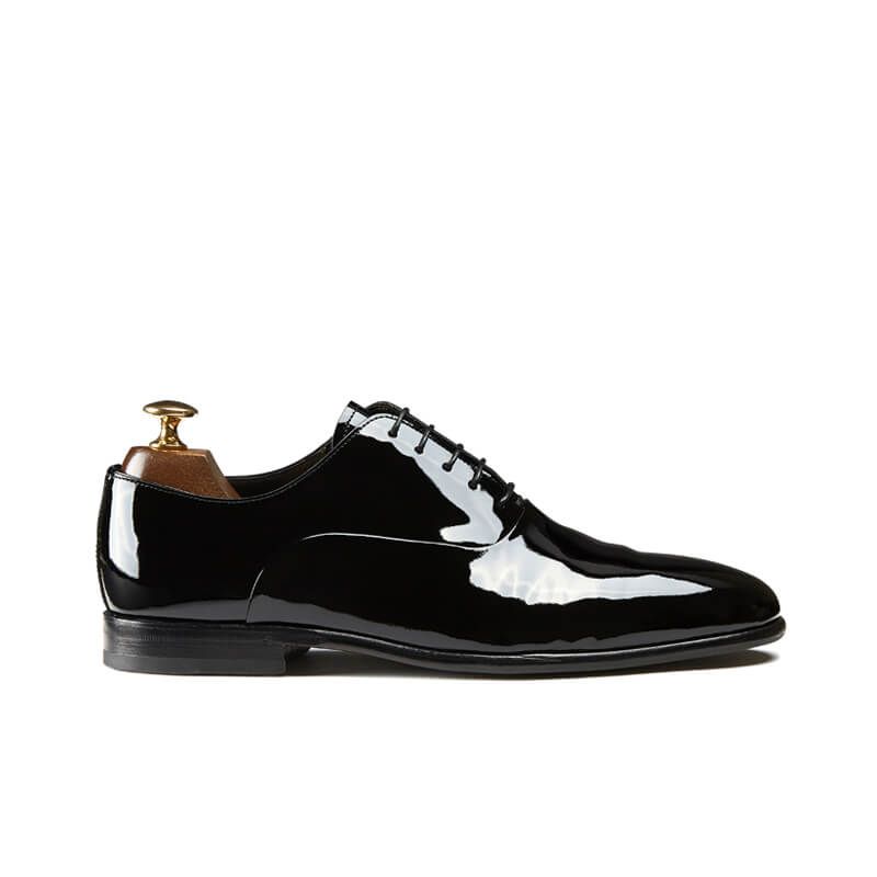 Black patent leather Smoking Oxford shoes, men's model by Fragiacomo