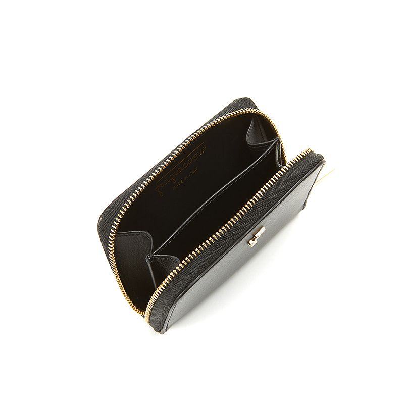 Small black nappa leather woman's wallet  with gold accessories