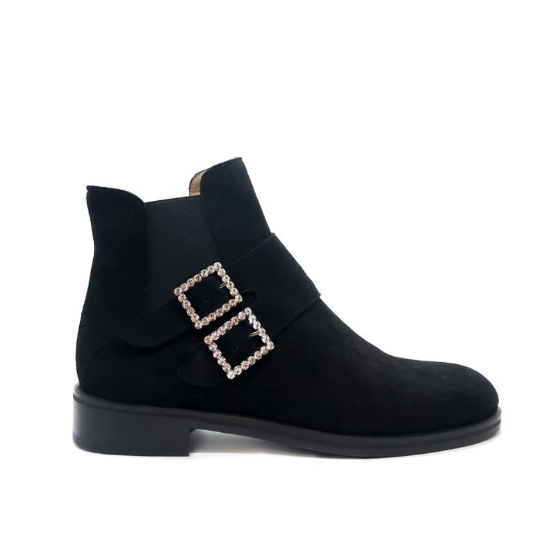 Black suede ankle boots with double crystal buckle Fragiacomo