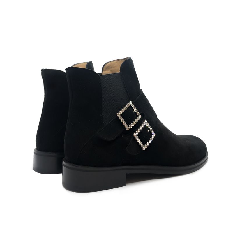 Black suede ankle boots with double crystal buckle Fragiacomo