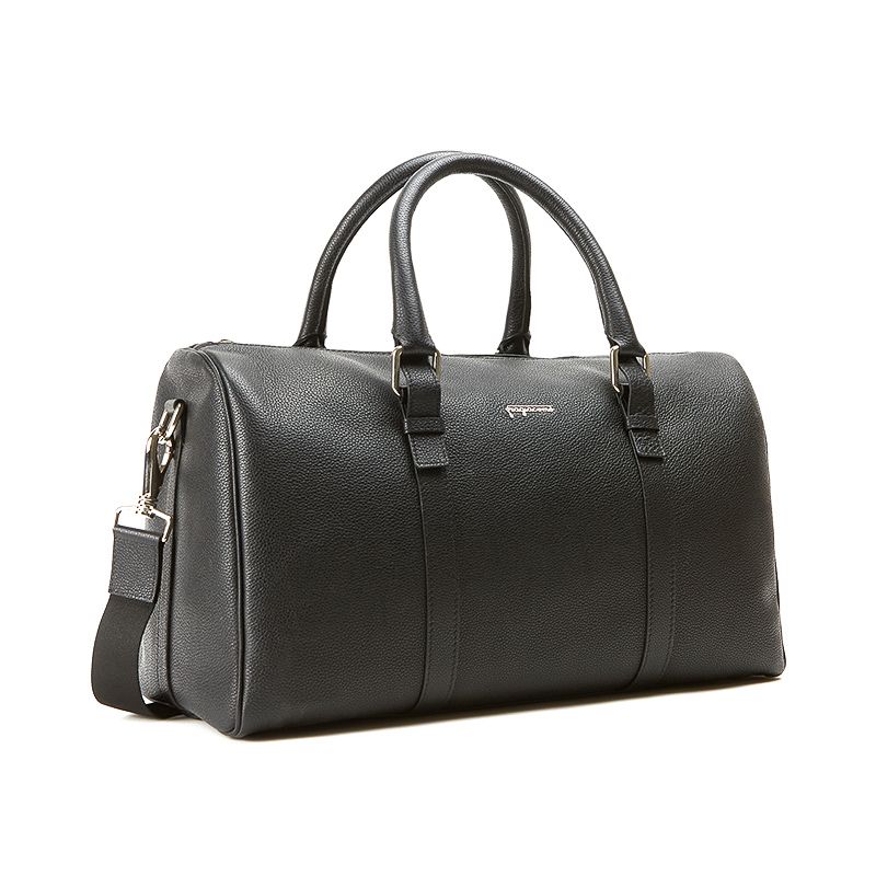 Black moose leather travel bag man  with silver accessories