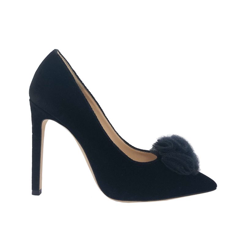 Black velvet pumps with rouche hand made in Italy, women's model by Fragiacomo
