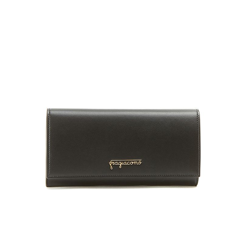 Black nappa leather woman's wallet  with gold accessories