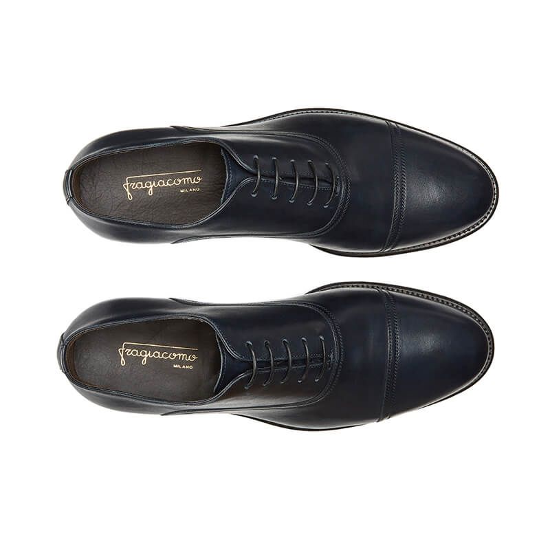 Blue calfskin Oxford shoes with laces, hand made in Italy, elegant men's by Fragiacomo