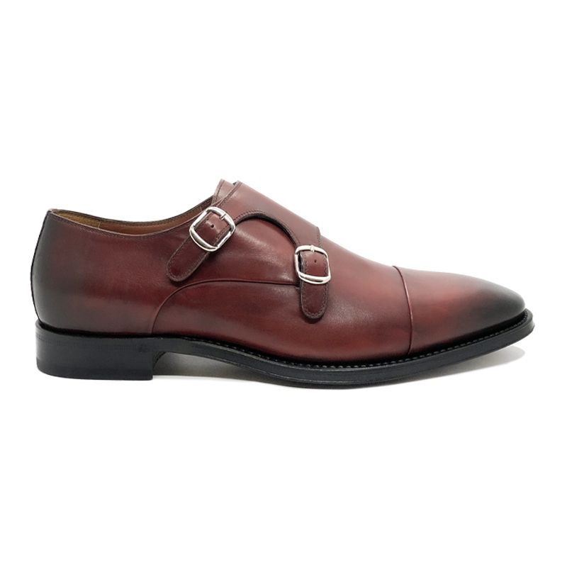 Bordeaux calfskin monk-strap shoes, hand made in Italy, elegant men's by Fragiacomo