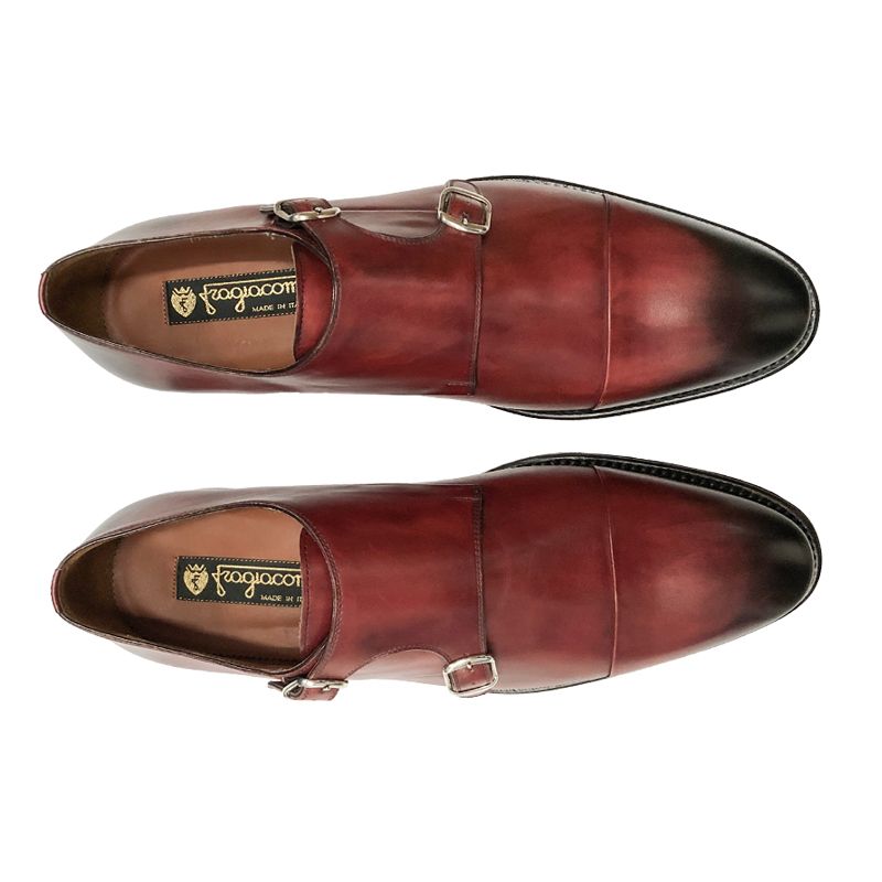 Bordeaux calfskin monk-strap shoes, hand made in Italy, elegant men's by Fragiacomo