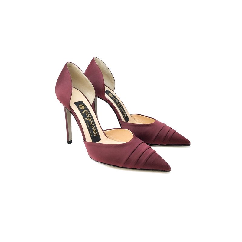 bordeaux satin pumps, hand made in Italy, elegant woman's by Fragiacomo
