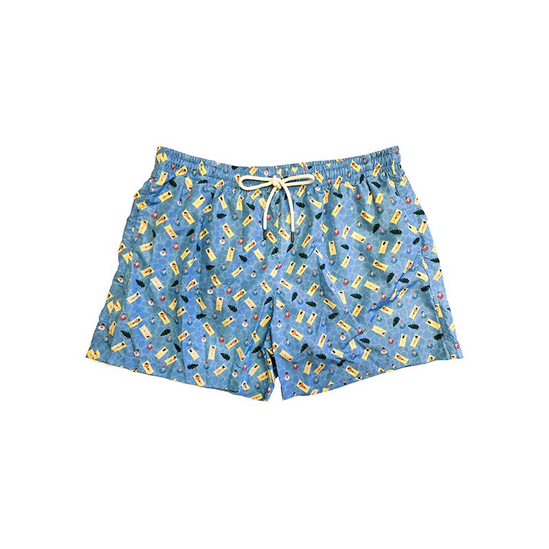 Bright blue men’s swim shorts in light fabric with pool pattern made in Italy by Fragiacomo