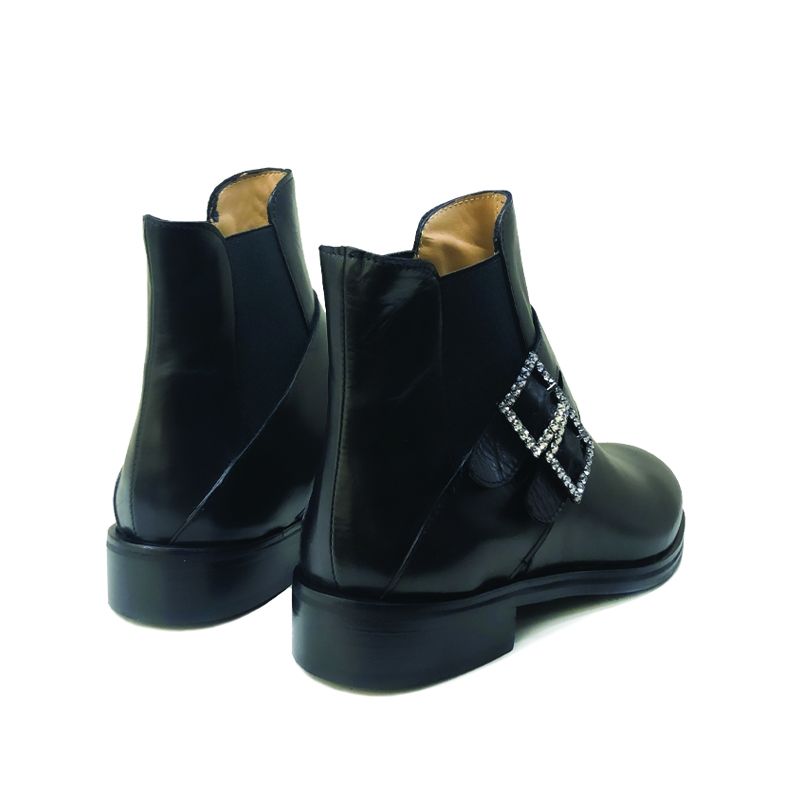 Calf leather ankle boots with double crystal buckle by Fragiacomo