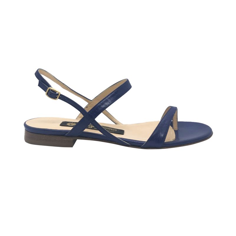 Dark blue leather flat sandals hand made in Italy, women's model by Fragiacomo