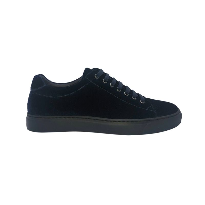 Dark blue velvet low-top sneakers hand made in Italy, mens' model by Fragiacomo